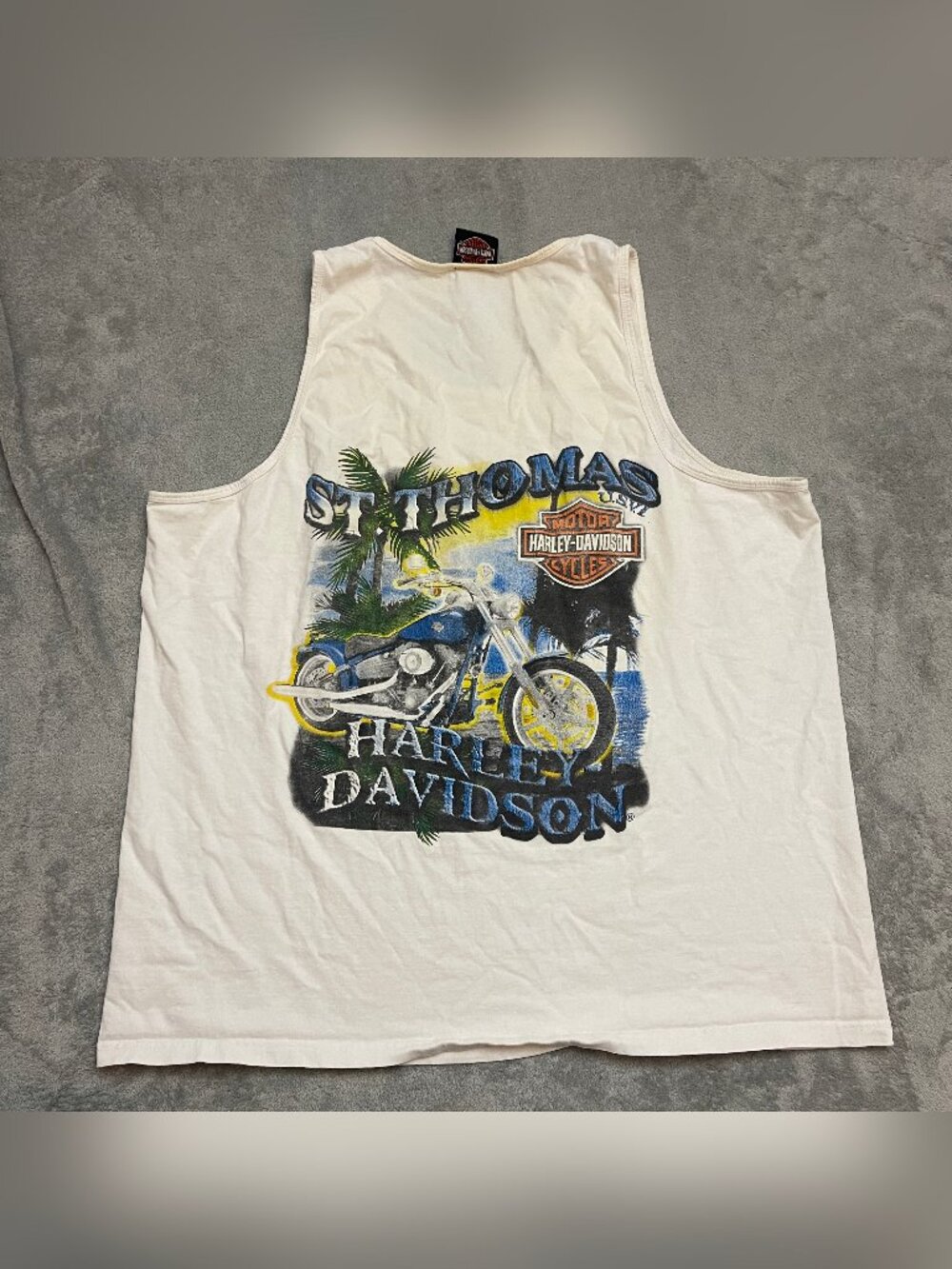 Harley-Davidson white Tank Top Mens XL White St Thomas Beach Motorcycle Graphic